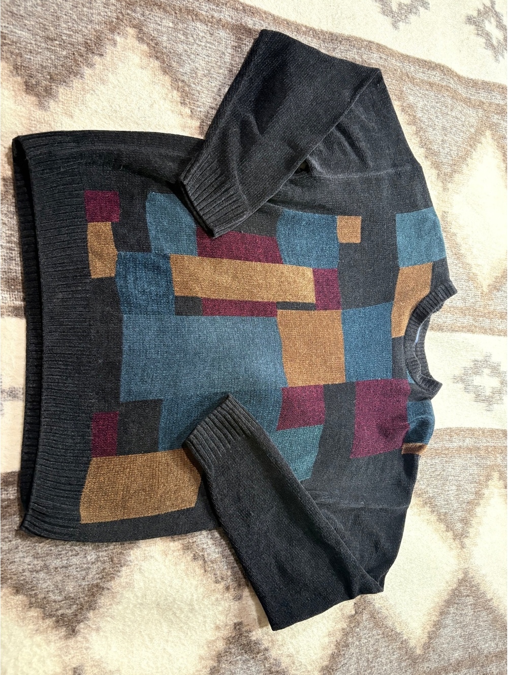 90s Y2K Grandpa Core color block L Dockers Vintage Chenille Sweater